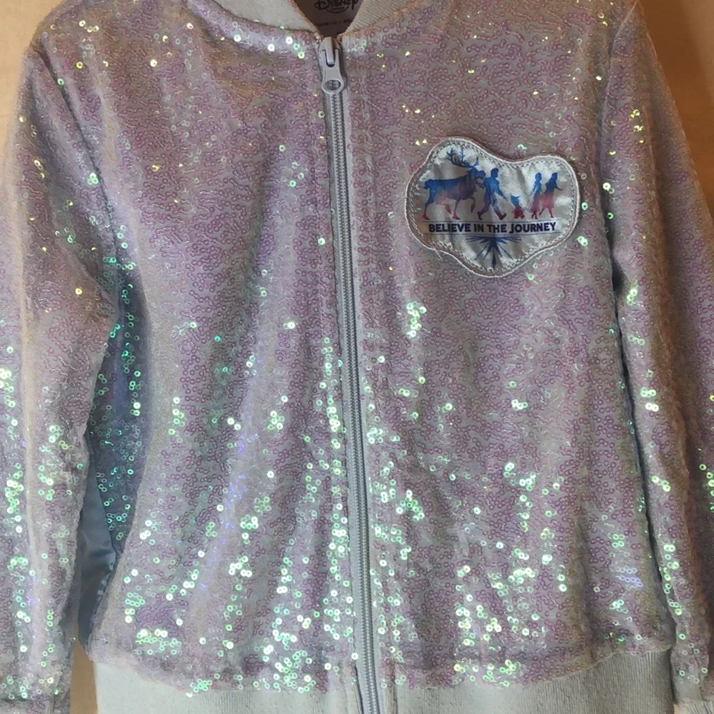 Disney Frozen 2 Elsa Anna Forest Spirit Sequin Satin Zipper Jacket Girls Small